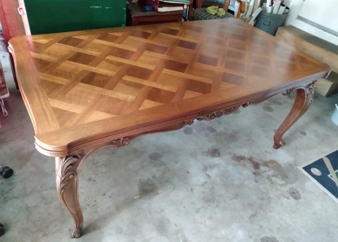 Antique c.1910 French Inlaid Draw Leaf Walnut Dining Table up to 10.5'x3.25' Cover