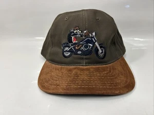 Tasmanian Devil On a Motorrad Ball Cap Warner Brothers 1995 Olive Canvas Suede - Bild 1 von 8