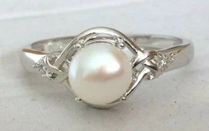 Pearl Ring Natural 7mm Freshwater Solid Silver S925   Ring Sizes 6 US to 11 US - Bild 1 von 21