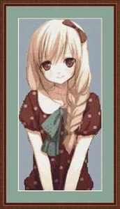 Anime Girl In Brown Cute Beautiful Cross Stitch Kit - Picture 1 of 2