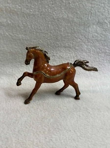 Jeweled / Enameled Brown Horse Hinged Trinket Box - Picture 1 of 7