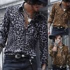 Männermode Knopfleistenhemd Herren Urlaub Freizeit Leopardendruck Tunika Shirt