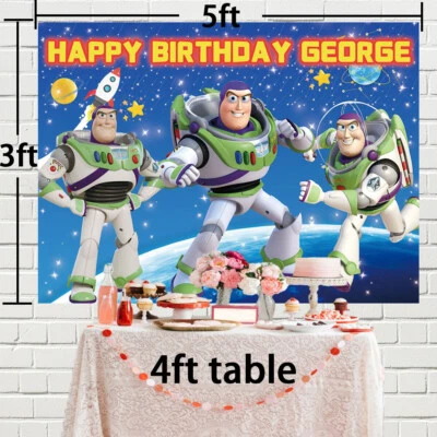 Buzz Lightyear Personalised Custom Birthday Banner Backdrop Birthday Gift - Image 1 of 4