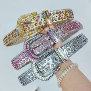 Women Rhinestones Waist Belt Club Bling Rivet Cowgirl Club Skinny Fashion - Picture 1 of 19