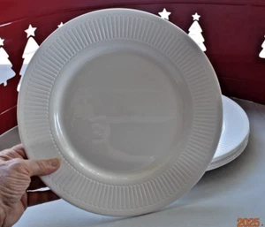 4 ~ Balustrade by MARTHA STEWART Solid White Ribbed Rim 10.75" Stoneware Disc. - Picture 1 of 6