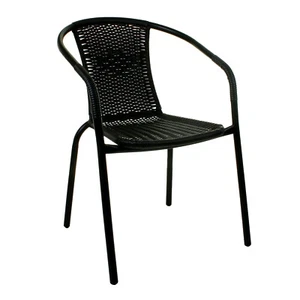 Garden Chairs Strong Metal Wicker Rattan Woven Stacking Black Bistro Patio Seat - Picture 1 of 8