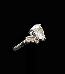 Size 6, 8.5mm x 7mm Teardrop Sapphire w (6) 1mm Topaz Accents 925 Sterling EP - Picture 1 of 5