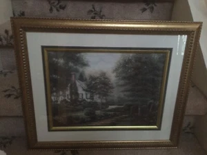 Thomas Kincade Countryside White House Gold Wood Frame Green Matt Glass 23”x19” - Picture 1 of 7