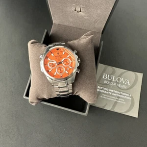 Bulova Marine Star/96B395 Chronograph Orange Dial 6S20/Swiss Quartz Watch 43MM - Picture 1 of 7