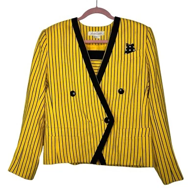 Blazer Gloria Vanderbilt Mujer Poliéster Rayón Talla 12 Amarillo Rayas Forrado Foto 1 de 4