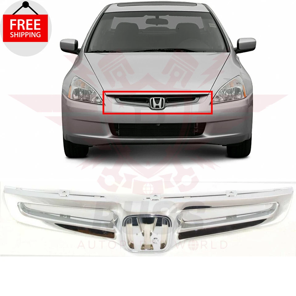 New Front Grille All Chrome For 2003-2005 Honda Accord 4 Door Sedan HO1200158 - Image 1 of 4