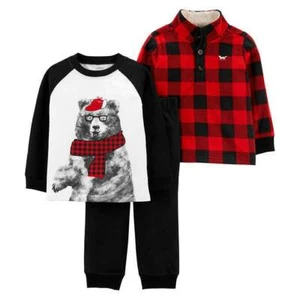 Juego de 3 piezas para niños Carter's, a cuadros de oso y búfalo niños pequeños talla 3T o 5T nuevo con etiquetas - Imagen 1 de 4