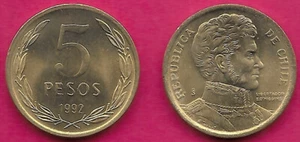 PEPERONCINO 5 PESOS 1992 UNC BERNARDO O'HIGGINS BUSTO DESTRO, DENOMINAZIONE SOPRA DATA - Foto 1 di 1