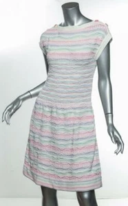 CHANEL Damen Kleid Baumwolle Strick gestreift Flügelärmel LOGO knielang FR36 US4 - Bild 1 von 5