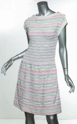Vestido CHANEL para mujer tejido de algodón a rayas manga gorra LOGO hasta la rodilla FR36 US4 Foto 1 de 4