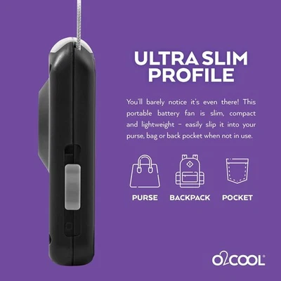 Ventilador de collar O2COOL 3,5 pulgadas de lujo personal alimentado por batería para enfriamiento púrpura Foto 1 de 4