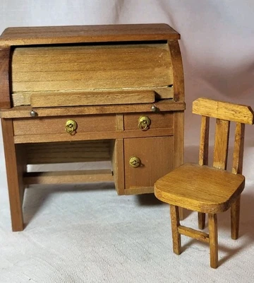 Escritorio con tapa enrollable Shackman con silla muebles vintage para casa de muñecas escala 1:12 Foto 1 de 4