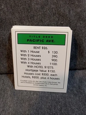 Parker Brothers Hasbro Monopoly Title Deed Cards Multicolor 22 Count - Image 1 of 4