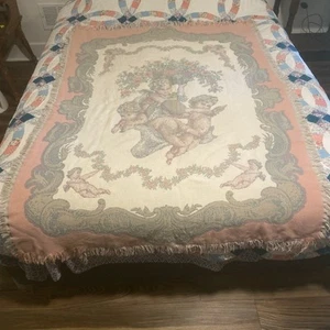 Vintage Goodwin Weavers Cherub Tapestry/Throw Blanket Pastel Cherubs Pinks SOFT - Picture 1 of 9