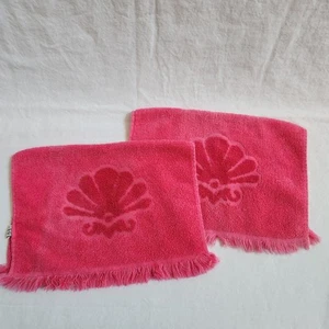Vintage Fieldcrest Shell Hand Towels Fingertip Towel 1980s Hot Pink Fringe AS IS - Picture 1 of 11