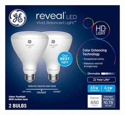 GE Reveal HD+ LED 65W Replacement, BR30 Indoor Floodlight, 2-PK - 93132027 - Image 1 of 1