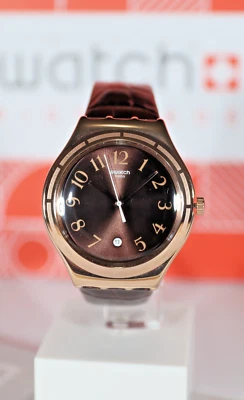 Swiss Swatch Irony Harmonieuse Rose Gold Brown Dial Leather Strap YWG406 41MM Ne - Image 1 of 4