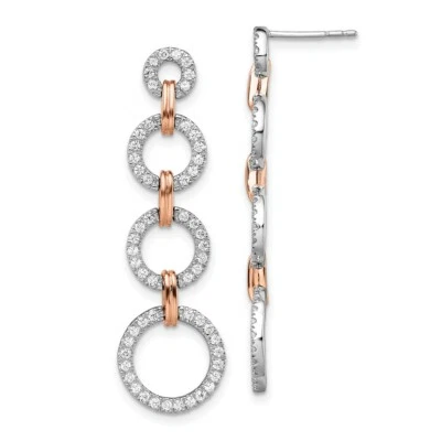 14K Two-tone Gold Lab-Created Diamond SI1/SI2, G H I, Circle Drop Post Earrings - Image 1 of 2