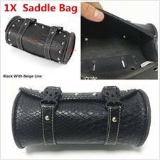 Motorcycle Backpack Saddle Bag Front Tool Roll Luggage Bag Black With Beige Line