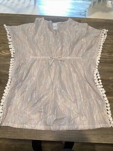 Cat & Jack Girls Iridescent Silver V Neck Swimwear Cover Up Dress Size S(6/6x) O - Picture 1 of 5