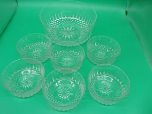 Vintage Arcoroc Cavalier 7 pc Salad Bowl Serving Set  Clear Glass France Diamant - Picture 1 of 8