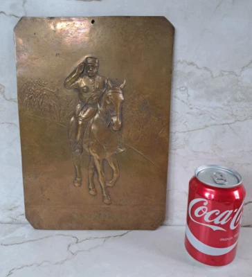 belle plaque en bronze portrait général Joffre à cheval par J. Bory Ed. médaille - Photo 1/4