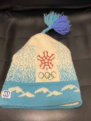 Vintage VTG Murray Merkley 1988 Calgary Olympics Handmade Winter Hat White Blue - Image 1 of 3
