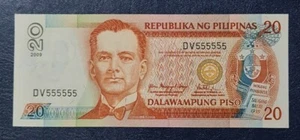 2009 PHILIPPINES 20 PISO GEM UNC @ Solid No.555555 - Picture 1 of 5