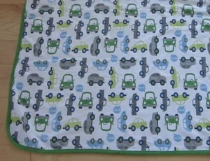 Carters Just One Year Green White Cars Baby Blanket - Picture 1 of 3