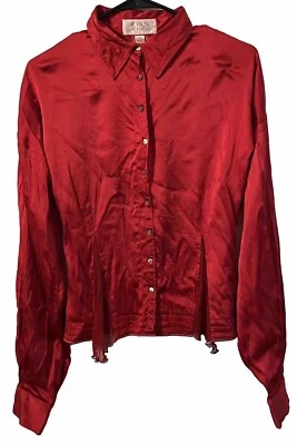 Ryan Michael Women’s Medium Long Sleeve Button Red Silk Blend Western Shirt - Image 1 of 4
