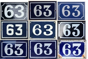 Old blue French house number 63 door gate wall plate steel enamel sign - pick - Picture 1 of 10