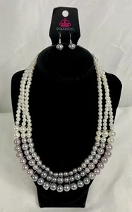 Lady in Waiting Silver Gray Pearl Blockbuster Necklace & Earring Set Paparazzi - Picture 1 of 7