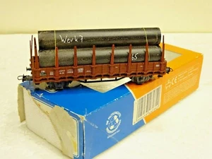 ROCO SCHÖNER FLACHWAGEN MIT RANCHER DER DB STAHLROHRTRANSPORT IN BOX HO - Bild 1 von 8