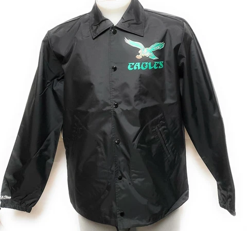 Mens Mitchell & Ness Philadelphia Eagles Nylon Black NFL Coaches Football Jacket Cover