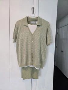 Women's Alfred Dunner Two-piece Pant Suit Sage Green Size Top L Pants 16  - Picture 1 of 11