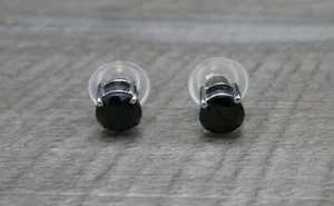 Beautiful Sterling Silver Black Onyx Round 7mm Stud Earrings with rubber backs - Picture 1 of 4