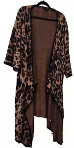 Lane Bryant Cardigan cascading Sweater Duster Sz 14/20 Leopard print Pockets - Picture 1 of 10