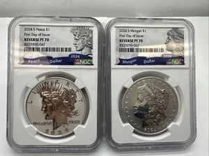 2024 S REVERSE PROOF 70 SILVER PEACE & MORGAN DOLLAR NGC FIRST DAY OF ISSUE - Picture 1 of 6