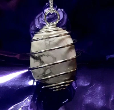 Collana con HOWLITE cristalloterapia zen chakra minerali pietra pietre argento  - Immagine 1 di 4