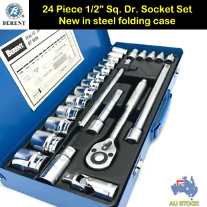 24PC German Standard 1/2" Drive Socket Set 72T Ratchet Handle Steel Toolbox - Picture 1 of 5