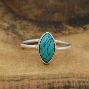 Blue Turquoise Gemstone 925 Sterling Silver Jewelry Engagement Ring EM- 56 - Picture 1 of 5