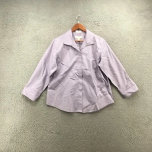 Chicos Button Front Shirt Womens 2 Purple Cotton 3/4 Sleeve Non-Iron Collar NEW - Picture 1 of 17