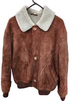 Christia By Hana K Suede Shearling Sheepskin Lined Coat Zip 50 XL $2200 Italy - Image 1 of 4