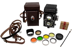 Rollei Rolleiflex 3.5B Type I Tessar 75 mm f/3.5 fotocamera TLR con filtri + altro! - Foto 1 di 21