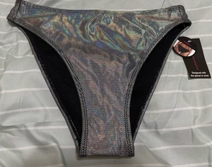 NWT Shiny Silver & Black No Boundaries Cheeky Swim Bathing Suit Bottoms Size M - Picture 1 of 3